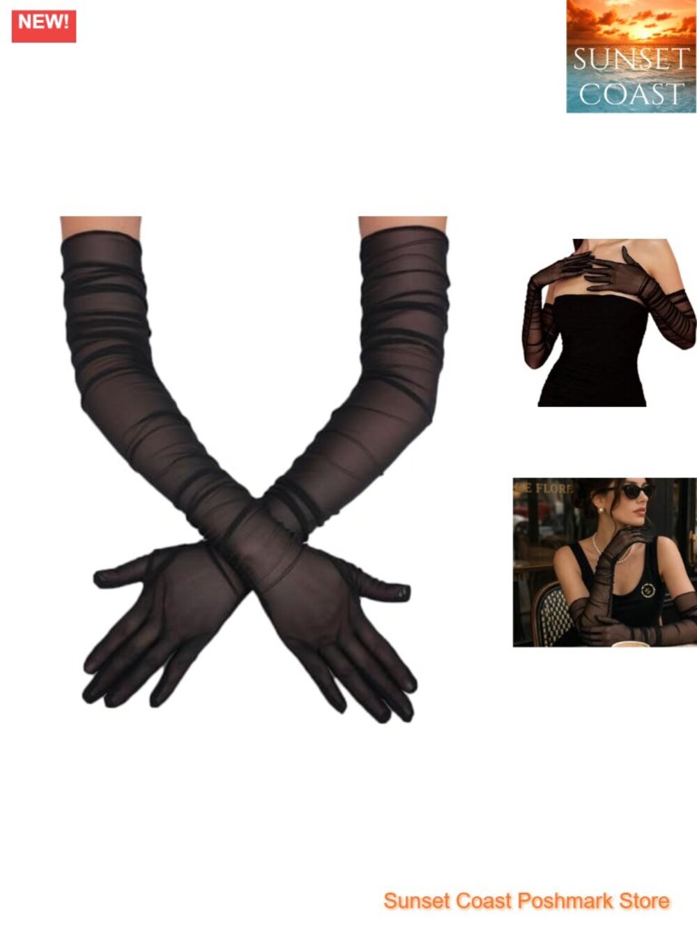 Long Sheer Tulle Mesh Opera Gloves Ruched Stretch Evening Party
